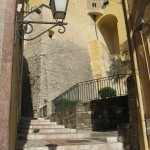 Up a narrow passageway to the basilica in Menton